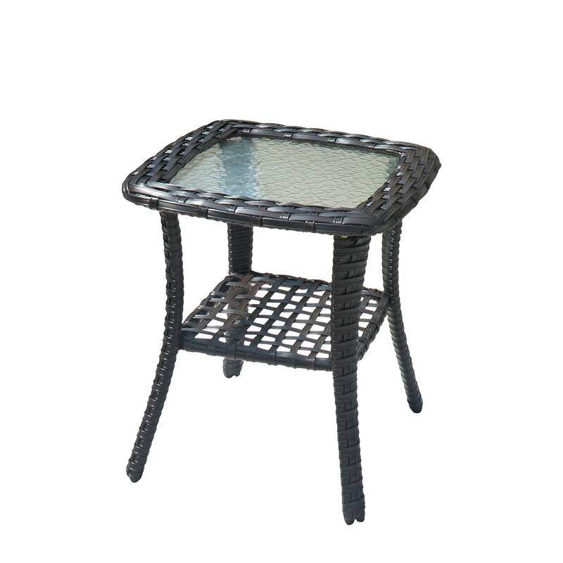 XIZZI Patio Wicker Side Table with Toughened Glass Top