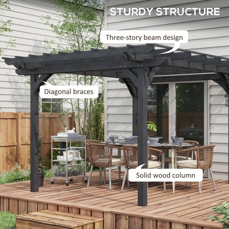 Outsunny 12' x 10' Outdoor Pergola, Wood Gazebo Grape Trellis with Stable Structure for Garden, Patio, Backyard, Deck