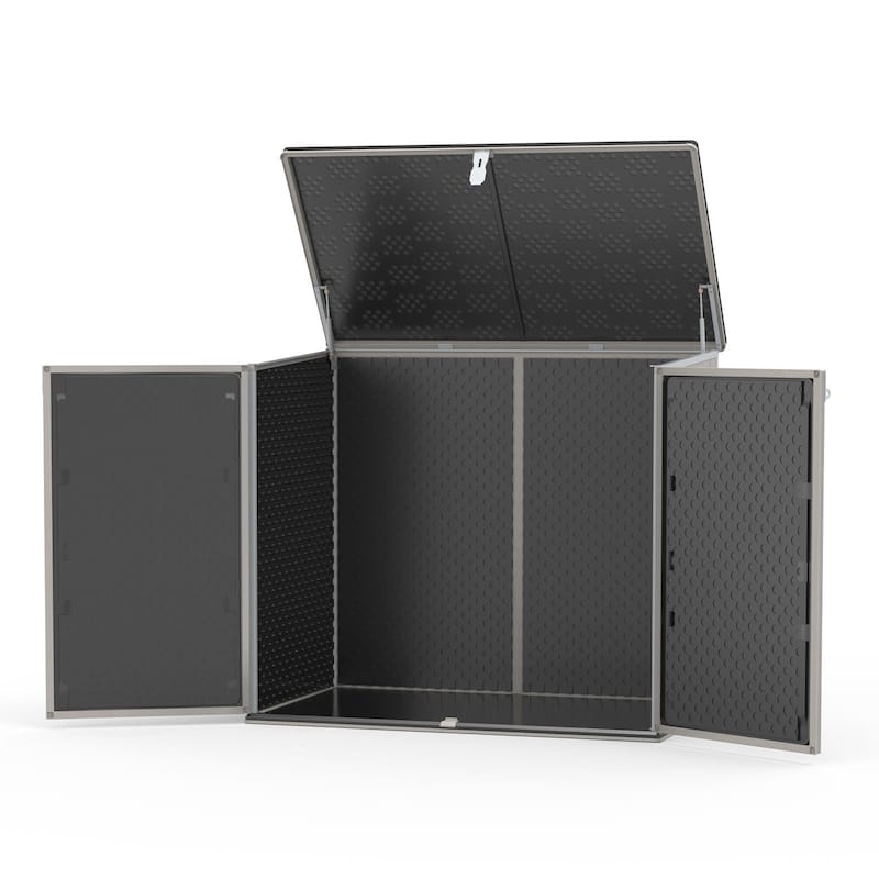 4.6 ft. W x 2.7 ft. D Horizontal Outdoor Plastic Storage Shed, Trash Can Storage Cabinet with 3-Doors