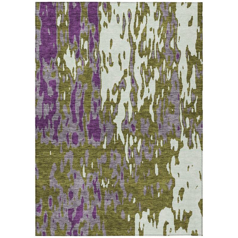 Machine Washable Indoor/ Outdoor Abstract Contemporary Chantille Rug