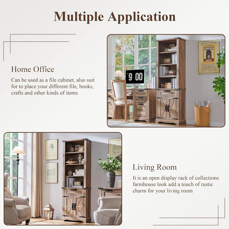 72" Tall Farmhouse Bookshelf, Bookcase, Office Wood Bookshelf