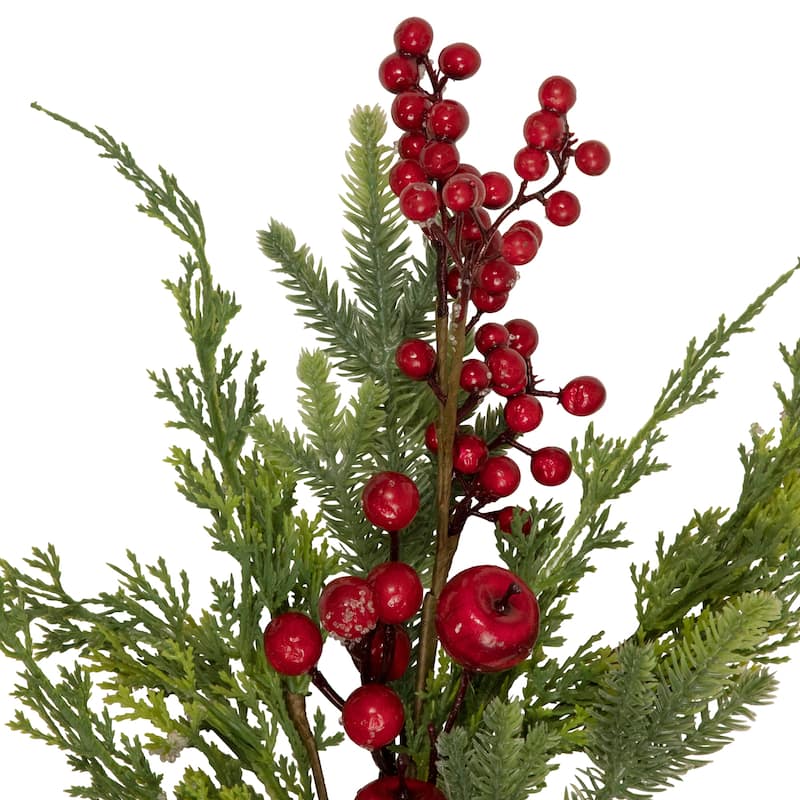 Iced Red Berries and Mini Apples Frosted Artificial Christmas Branch Spray - 20"