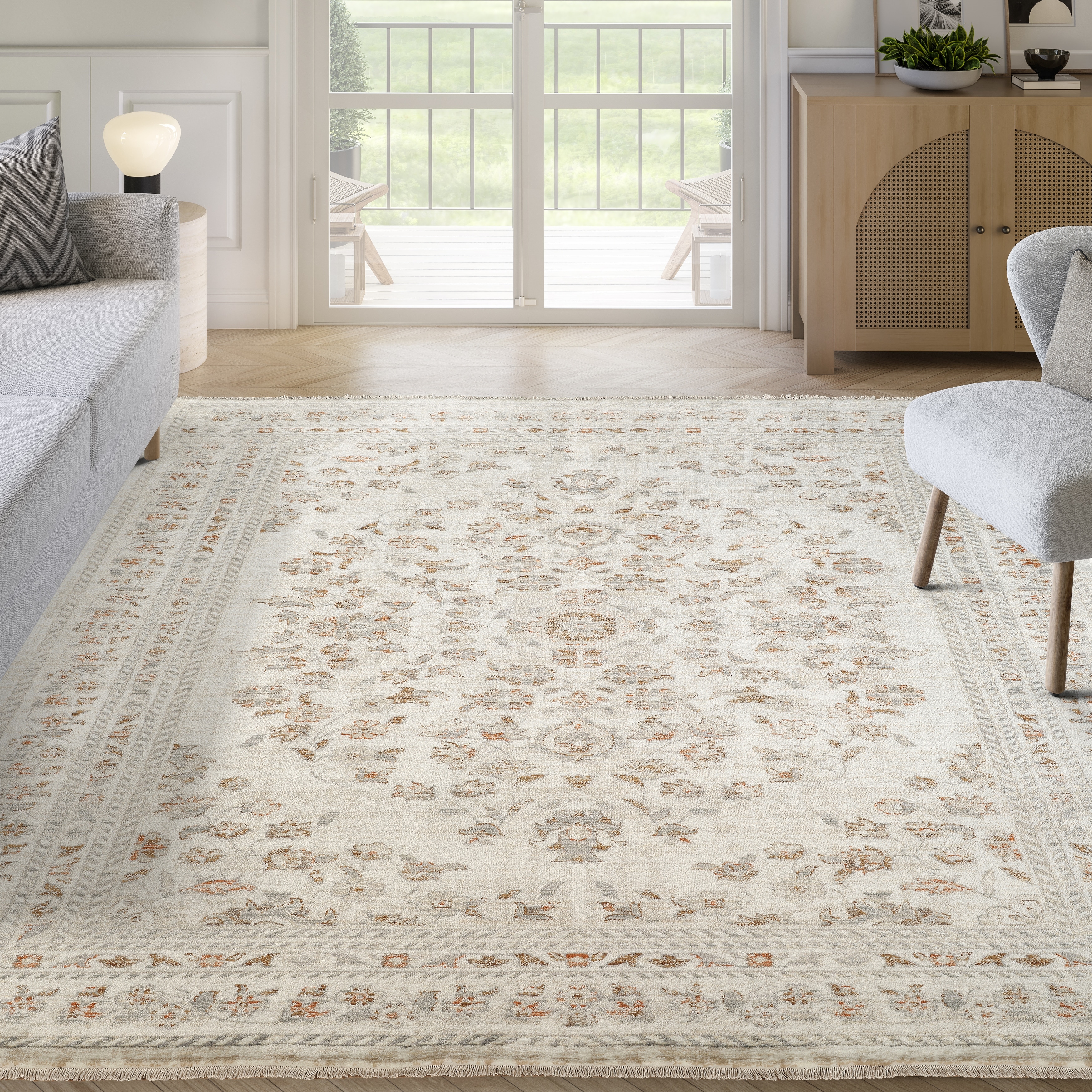 Abani Rugs Alara ALA130A Traditional Ivory Beige Vintage Floral Medallion Area Rug