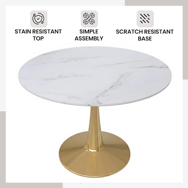 Bristol 40" Modern Round Dining Table with Accent Gold Steel Pedestal Base, Scratch-Resistant and Easy-Care