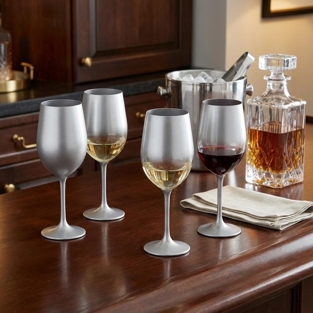 HomeRoots Set of Four Silver Acrylic Stemmed All Purpose Wine Glass