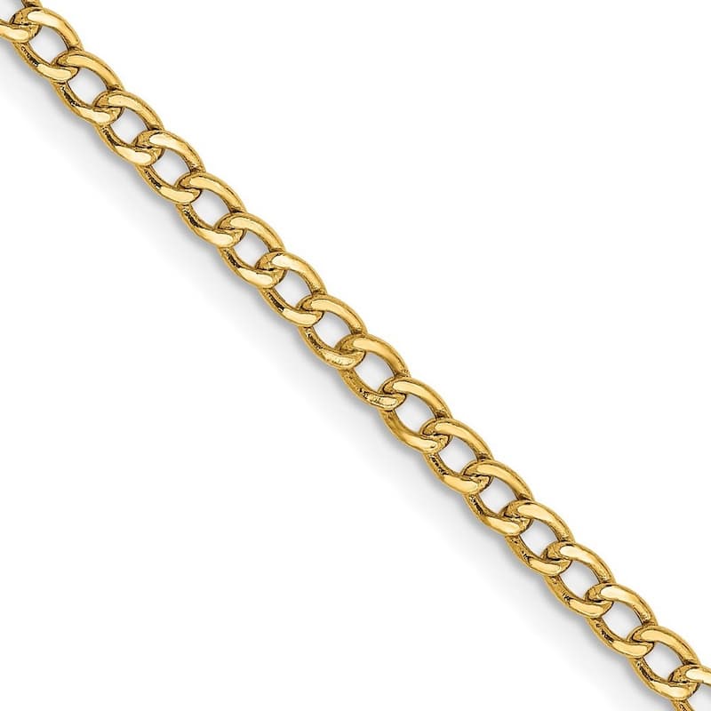 Curata 14k Yellow Gold 2.5mm Curb Chain Necklace for Men or Women