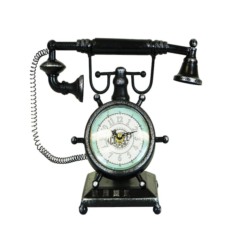 Distressed Bronze Vintage Telephone Table Clock - 11.5*10*5.5
