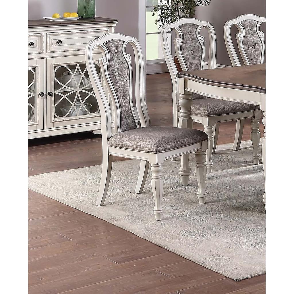 Traditional Style Dining Side Chairs Upholstered Seat Antique White Finish