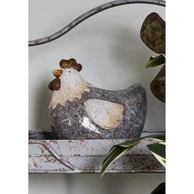 Gray Polystone Indoor Outdoor Chicken Decorative Garden Sculpture