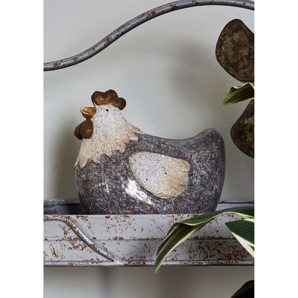 Gray Polystone Indoor Outdoor Chicken Decorative Garden Sculpture