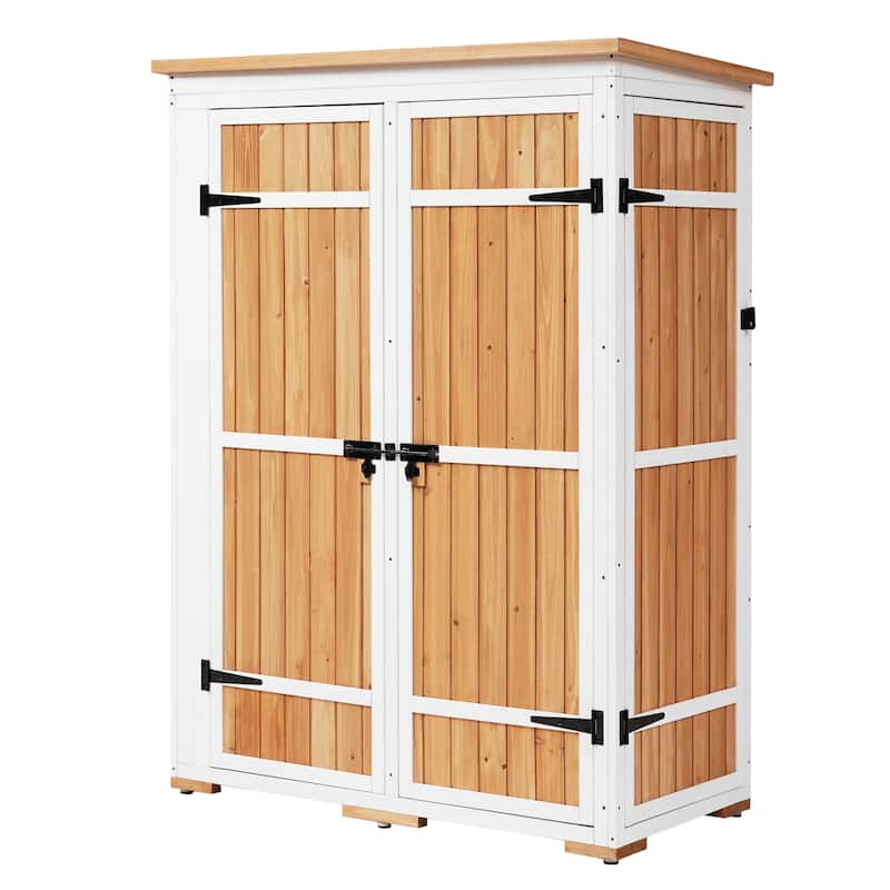Outdoor Wood Storage Shed, Tool Cabinet,Waterproof Roof, 4 Lock Doors - 48.6X25.2X65.7 inch(LXWXH)