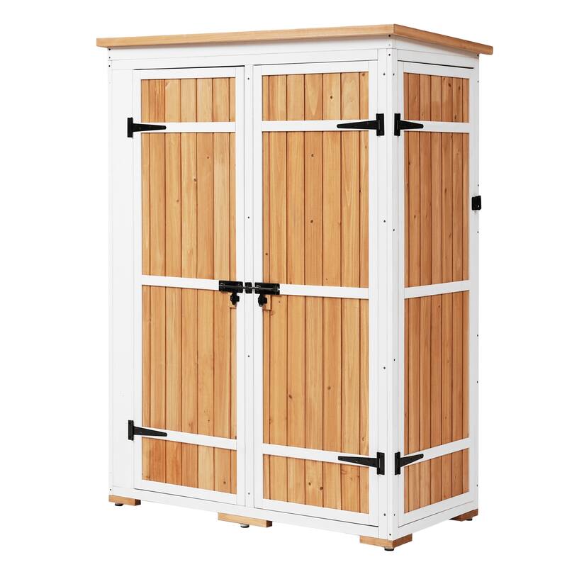 Roomfitters 5.5ft Outdoor Wood Storage Shed with Waterproof Roof and Multiple Shelves