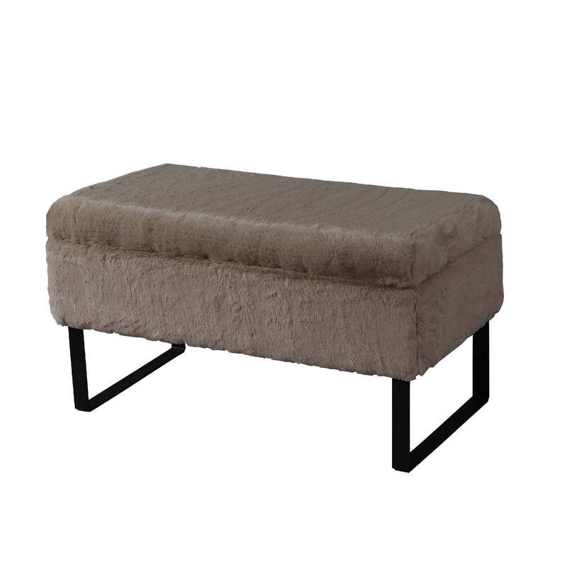 Heavy FauxFur Storage Ottoman with 2 Pillow Set