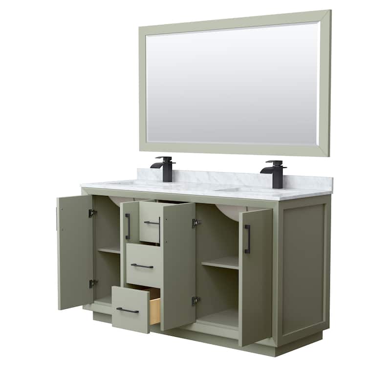 Strada 60-Inch Double Vanity Set, Carrara Marble Top, 58-Inch Mirror