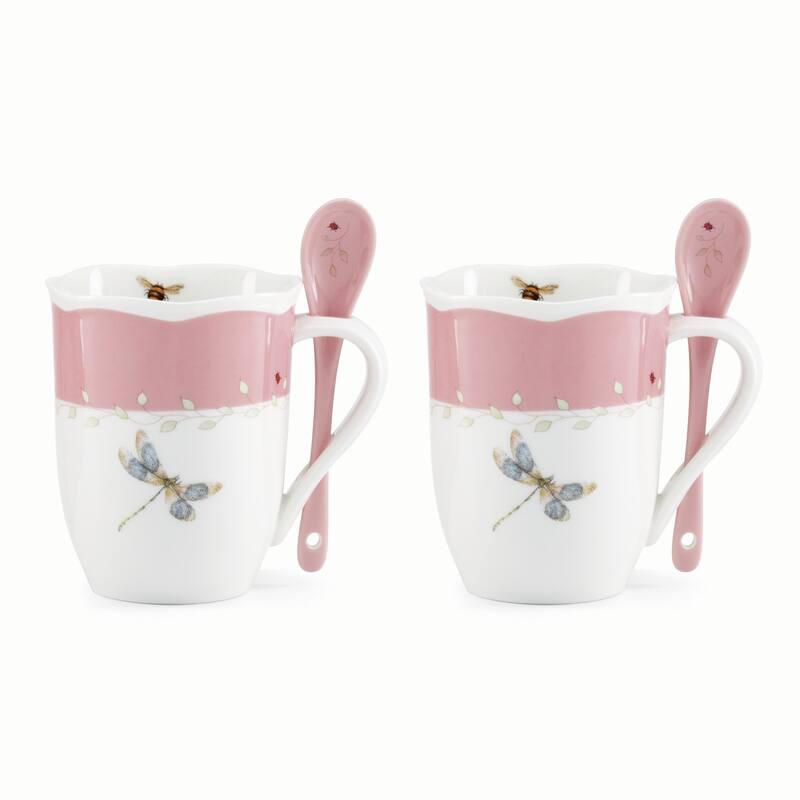 Lenox Butterfly Meadow Mugs with Spoons, Set of 2 - Pink