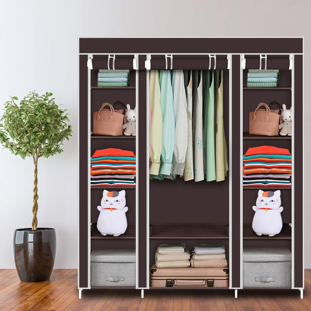 Portable Clothes Rack Closet with Cover and Hanging Rod