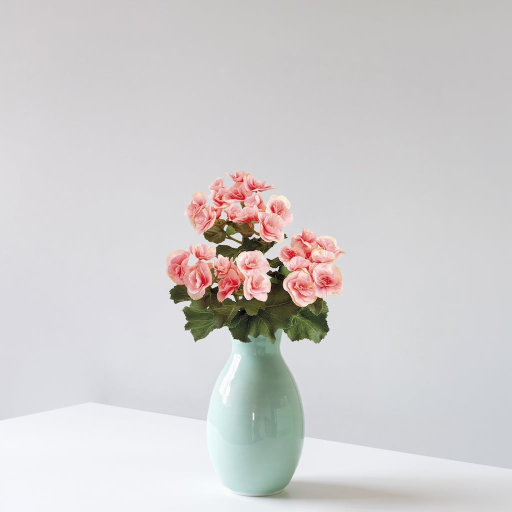 Artificial Floral Begonia Bush Spray - 10" - Light Pink and Yellow