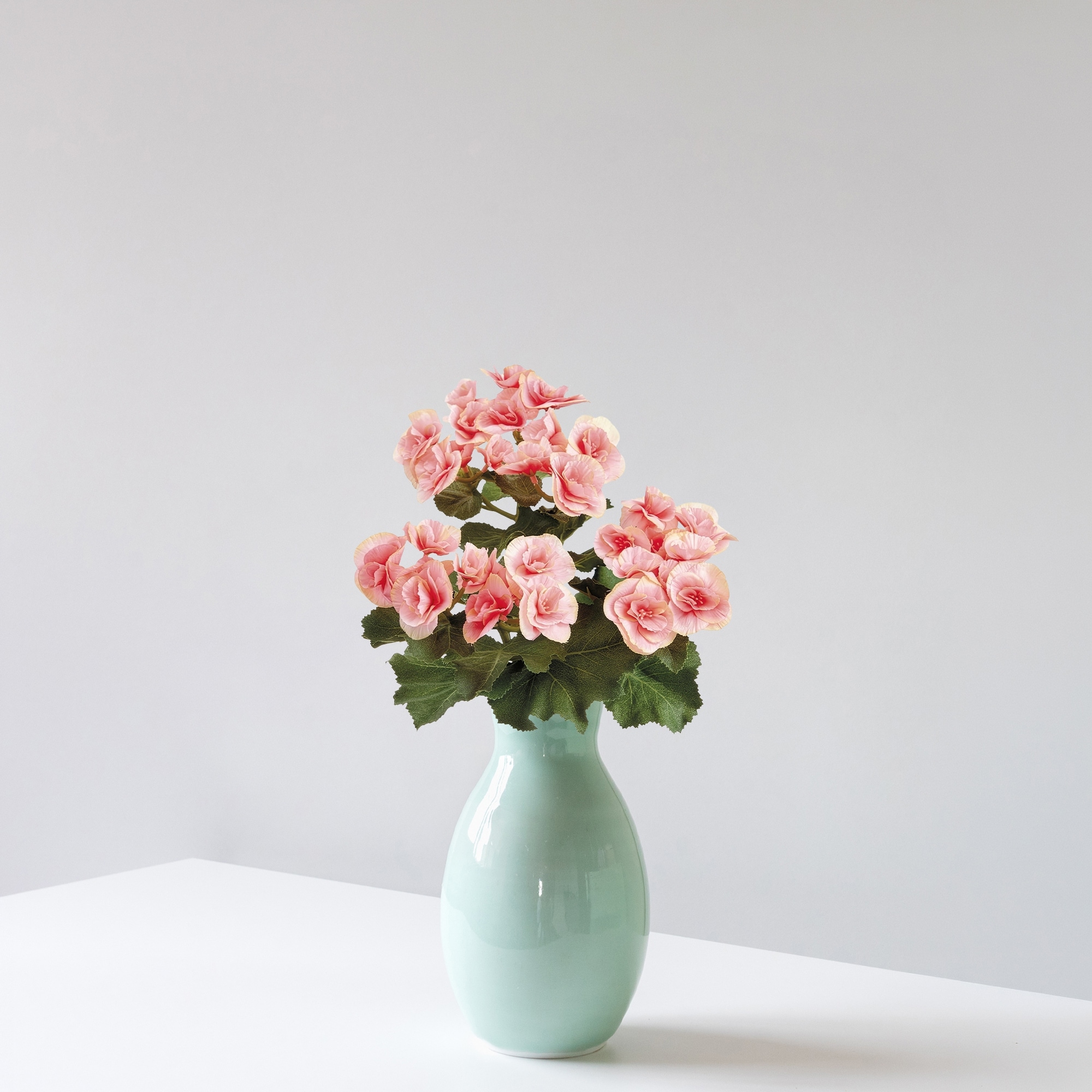 Artificial Floral Begonia Bush Spray - 10" - Light Pink and Yellow