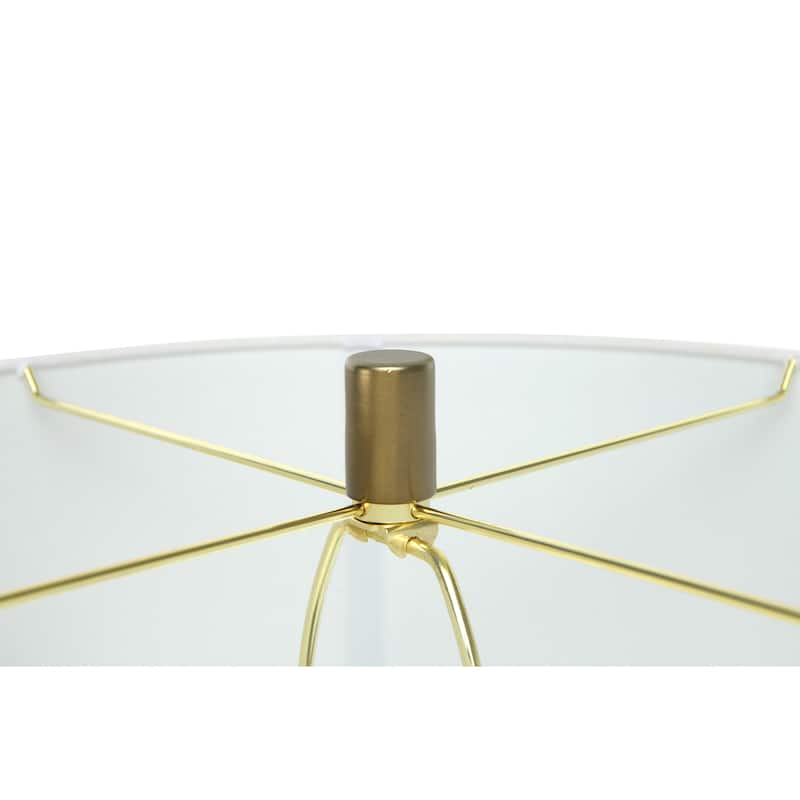Modern Stacked Metal Table Lamp with Glass Accents and Linen Shade