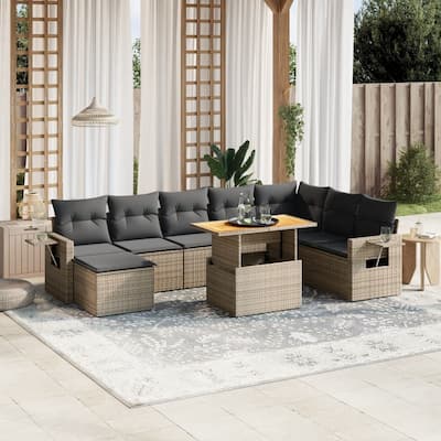vidaXL Garden Sofa Set Grey PE rattan Large Adjustable Armrests - 21.7 x 39.4 x 28.7