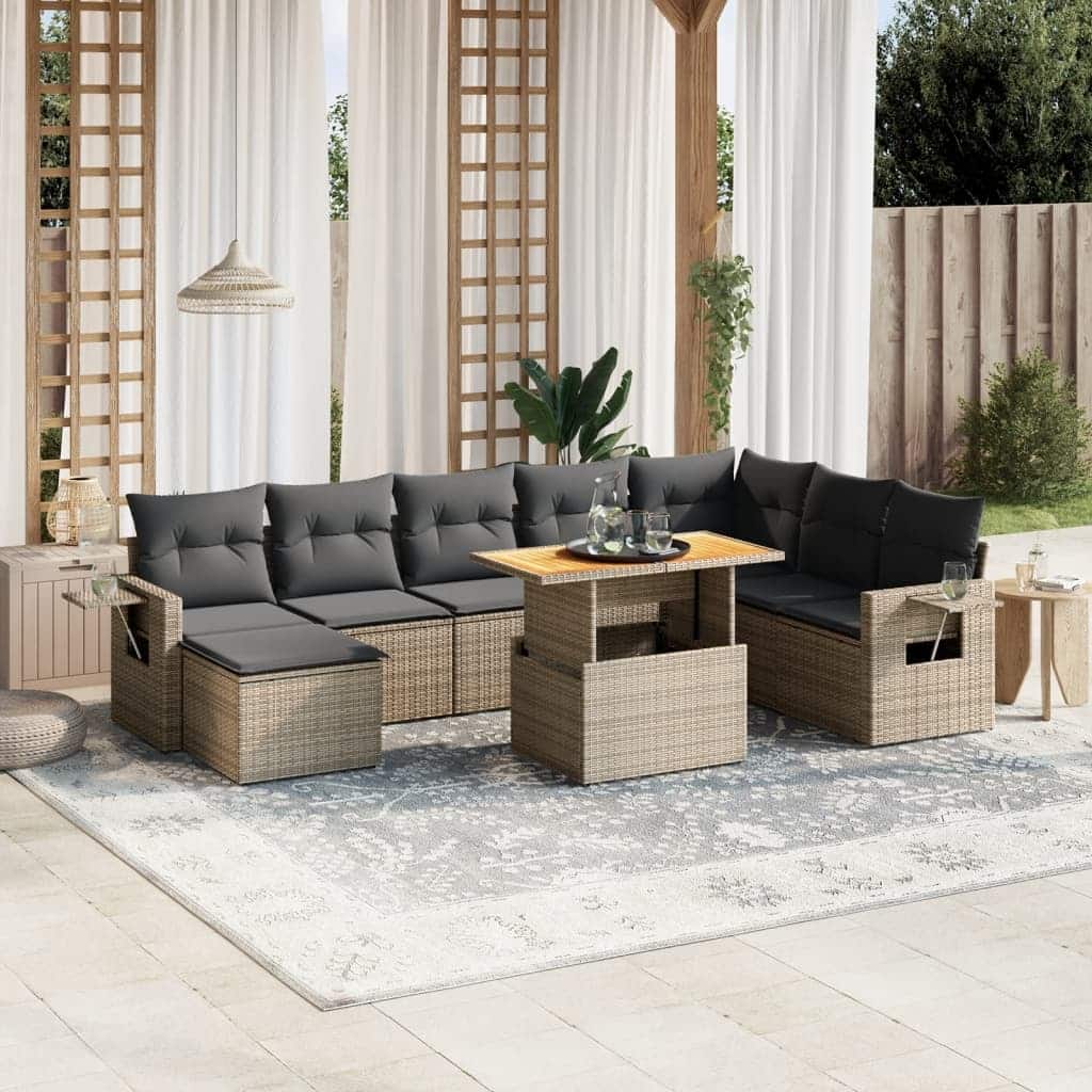 vidaXL Garden Sofa Set Grey PE rattan Large Adjustable Armrests - 21.7 x 39.4 x 28.7