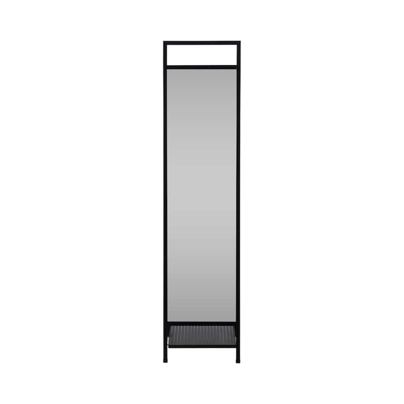 Sagebrook Home 63-inch Standing Mirror With Hooks, Black - 16" x 2" x 63" - Black - 16" x 2" x 63"