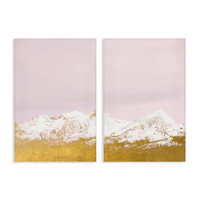 Stupell Snow Tipped Mountains on Pink Canvas Wall Art Design By Gemma Bardot (Set of 2)