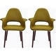 preview thumbnail 39 of 56, Set of 2 Organic Upholstered Fabric Modern Armchairs with Dark Walnut Brown Wooden Legs for Dining Room Office or Accent Chair Green