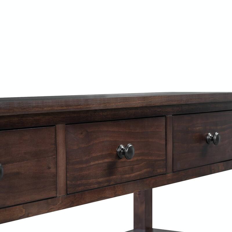 Retro Design Console Table - Pine Solid Wood Frame with Two Open Shelves
