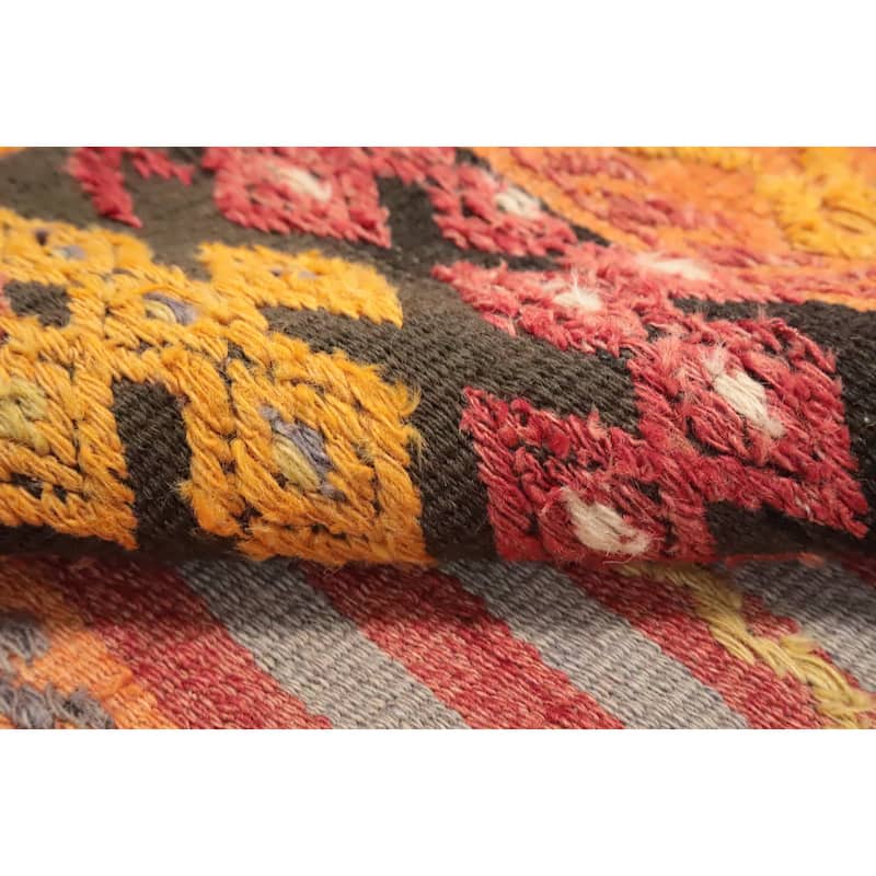Hand Woven Oriental 100% Wool Carpet Southwestern Tribal Multi-Colored Kilim Area Rug - 11' 2'' X 5' 9''