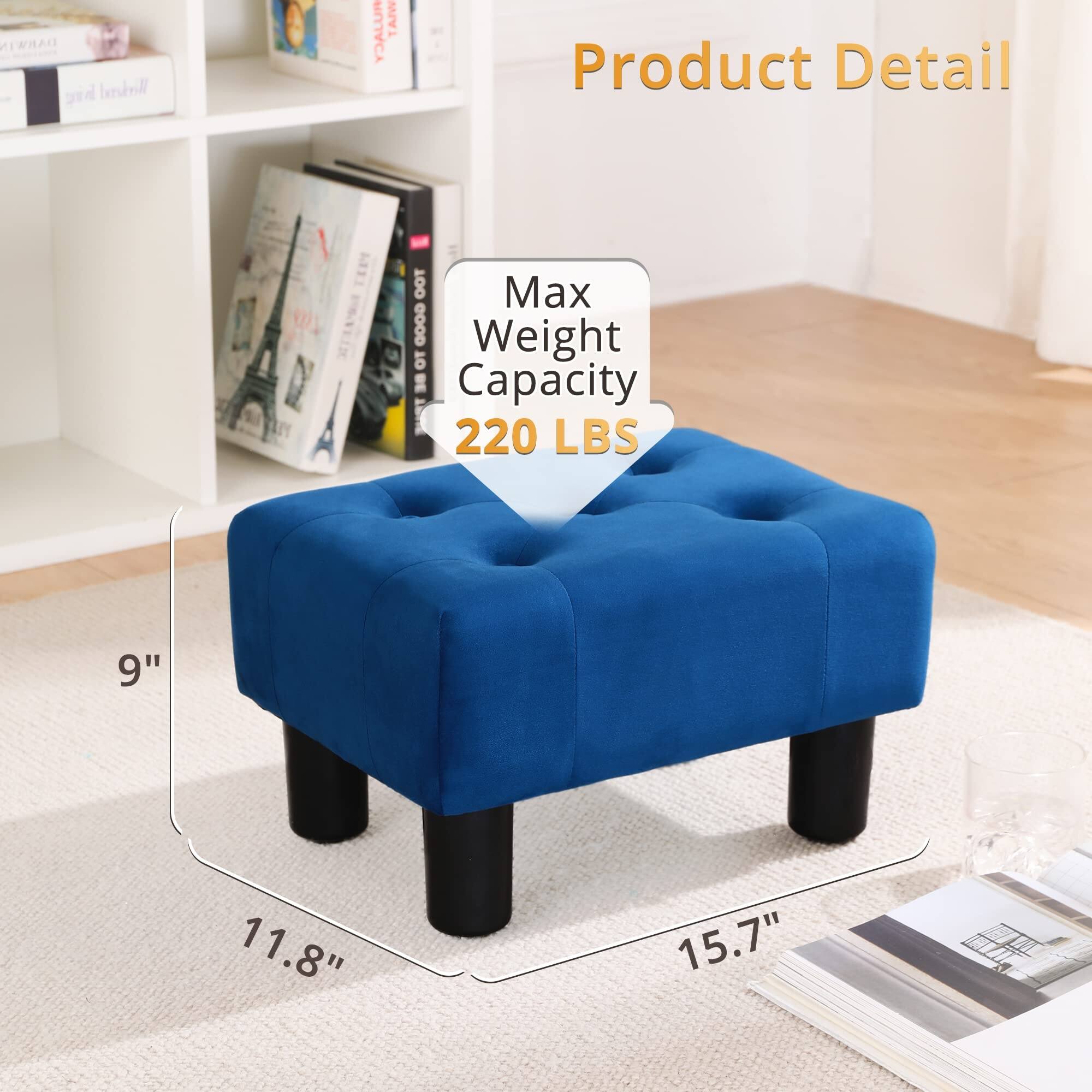 Small Foot Stool Ottoman, Velvet Tufted Footrest with Plastic Legs, 9
