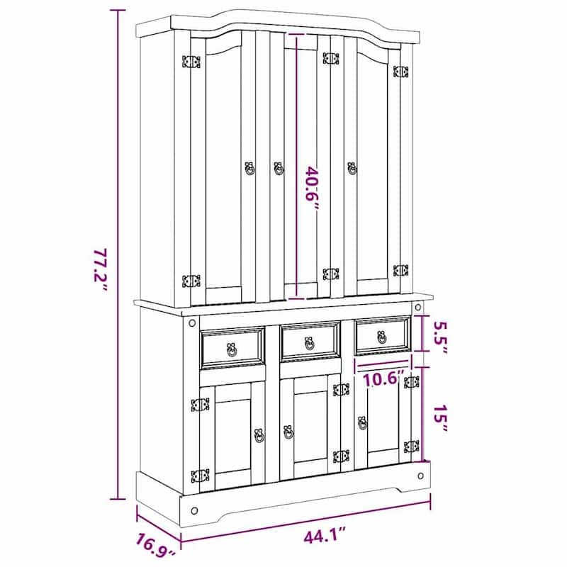 vidaXL Highboard, 44.1x17x77.2 Inches, White and Natural Finish Top - 44.1" x 16.9" x 77.2"