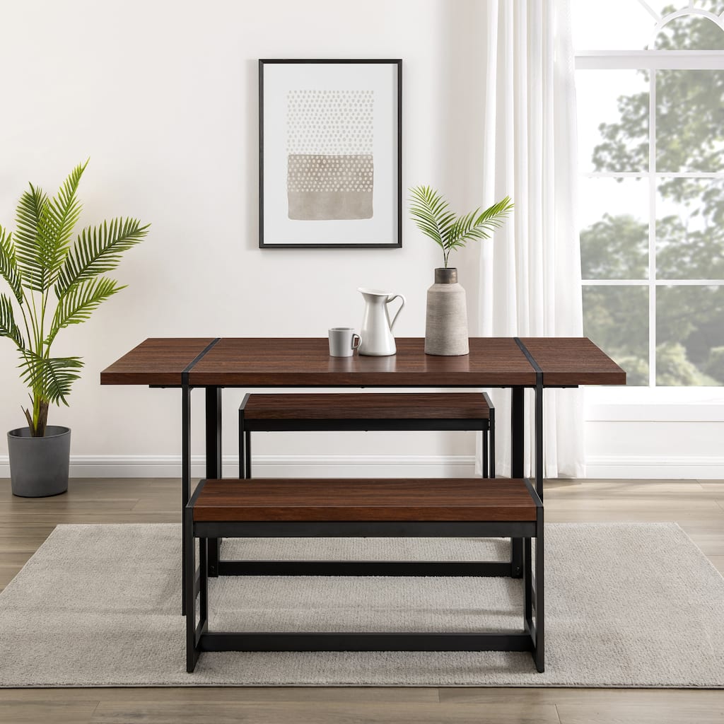 Walker Edison Urban 3-Piece Metal and Wood Dining Set