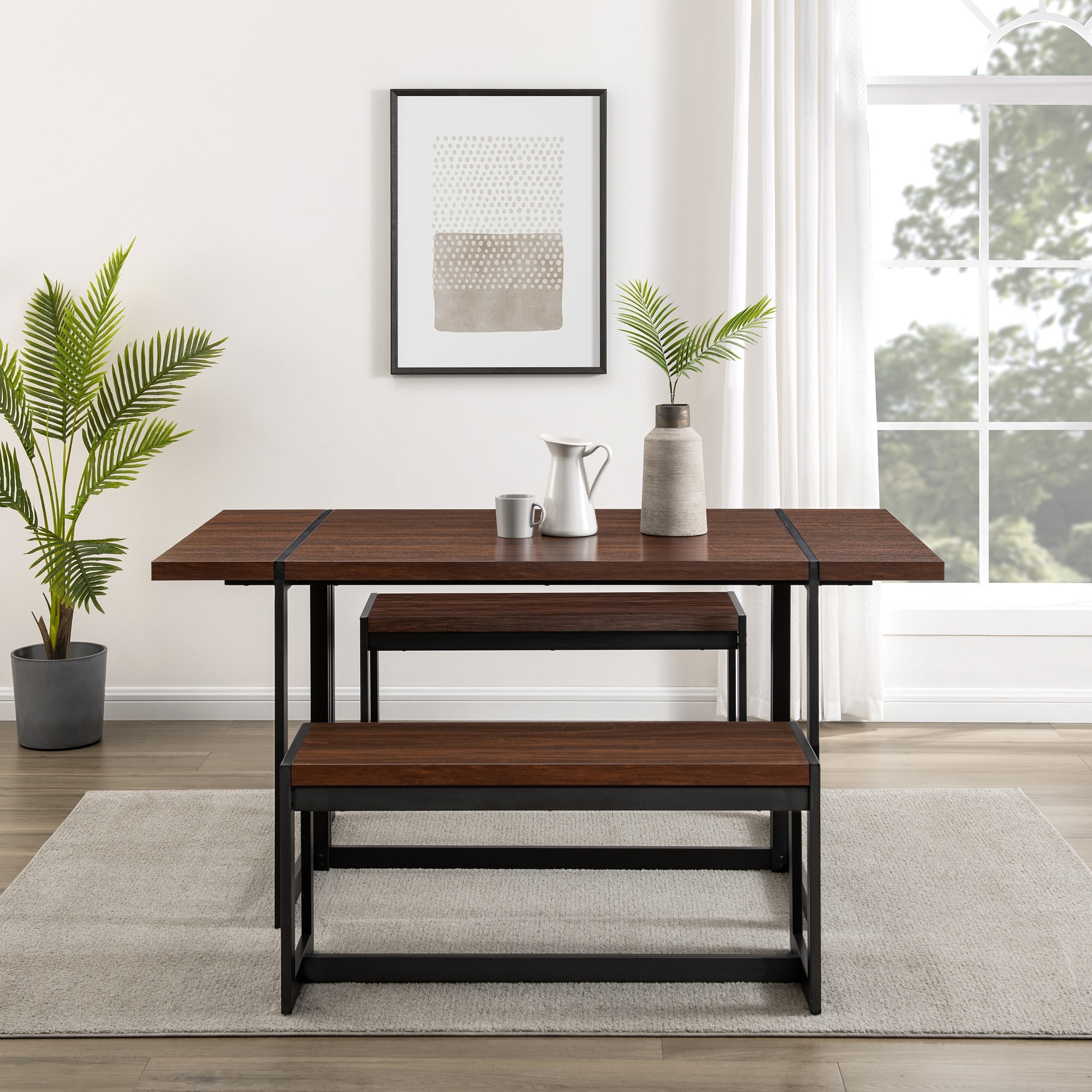 Walker Edison Urban 3-Piece Metal and Wood Dining Set