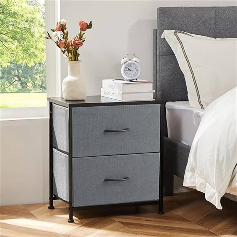 Nightstand with Removable Fabric Bins - Grey