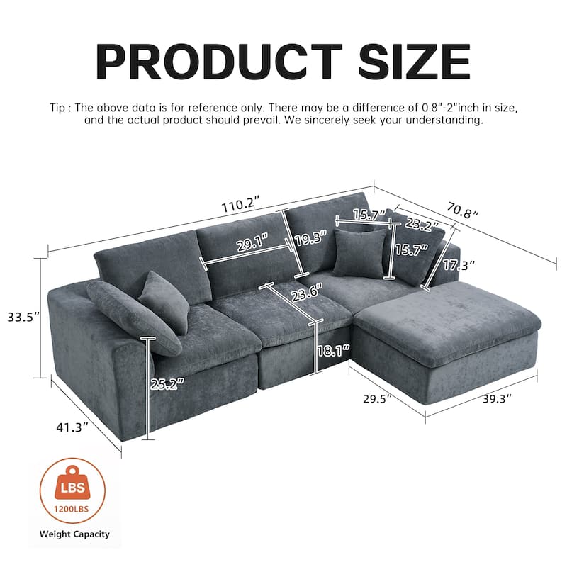 L-Shaped Chenille Sectional Sofa with Chaise Lounge, Living Room Modular Leisure Couch Chenille Sleeper Sofa