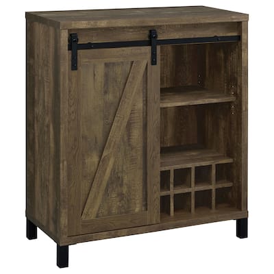 Arlington Rustic Oak Home Bar Wine Cabinet with Sliding Door