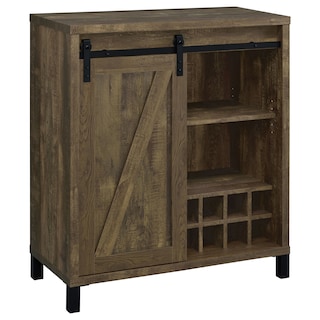 Arlington Rustic Oak Home Bar Wine Cabinet with Sliding Door