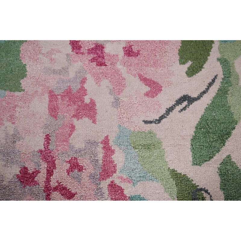 Handmade Abstract Indian Area Rug Beige Oriental Wool & Silk Carpet - 6'7"x 9'9"