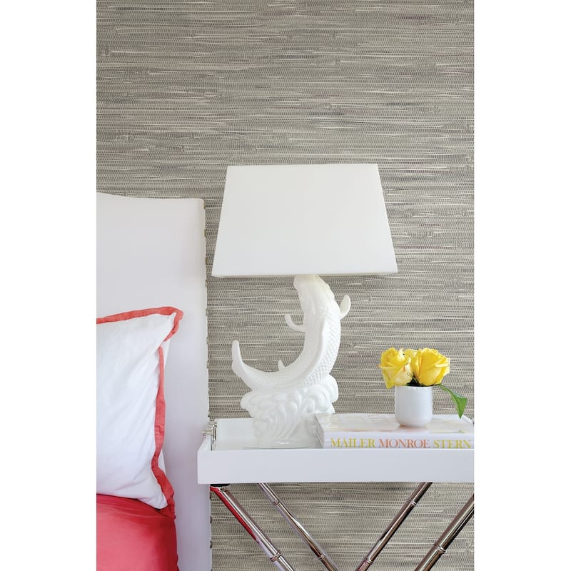 Brewster Poa Grey Faux Grasscloth Wallpaper - 20.5in x 396in x 0.025in