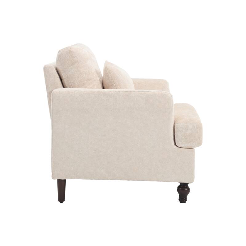 Beige Chenille Modern Accent Armchair for Living Room and Bedroom