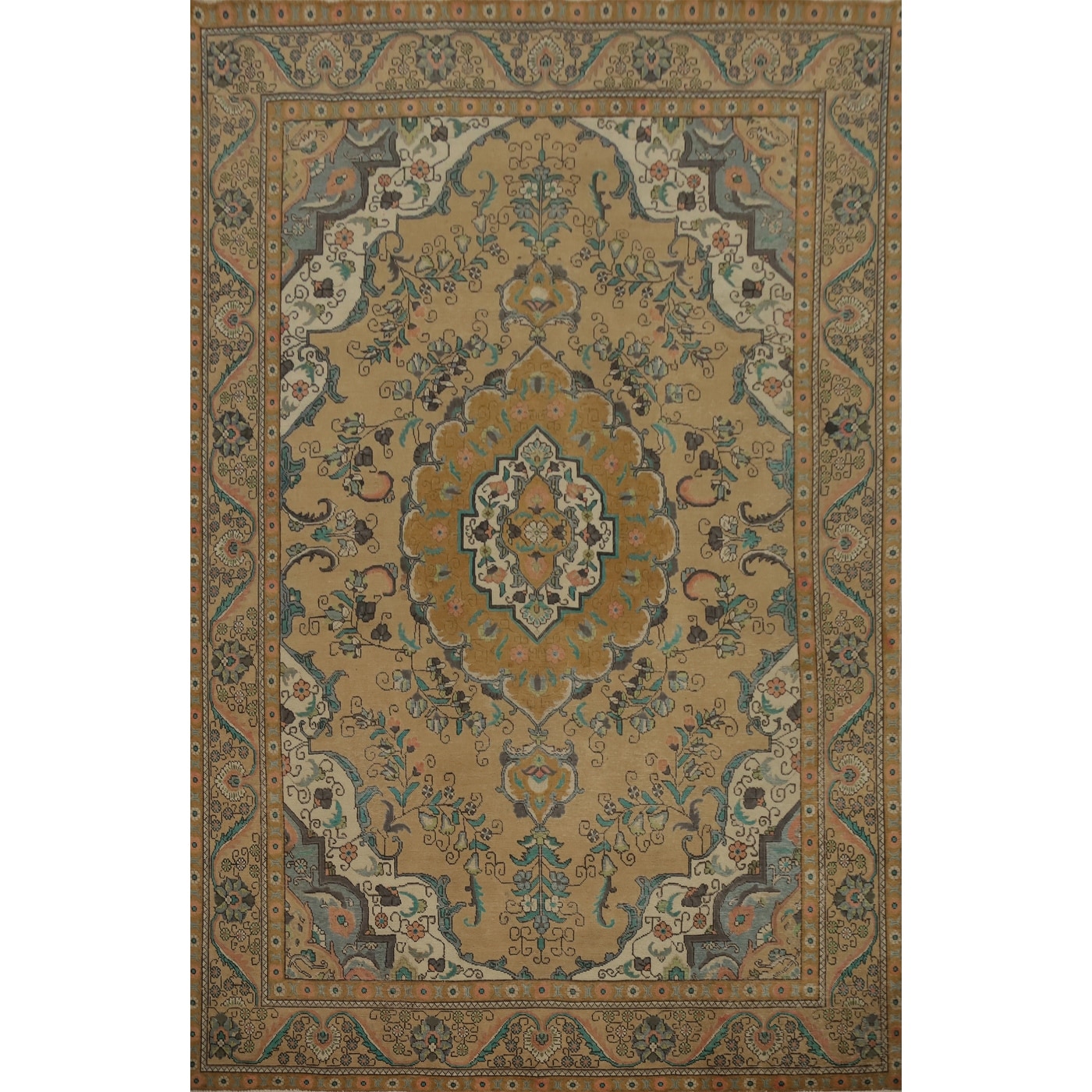 Hand Knotted Oriental 100% Wool Carpet Traditional Floral Brown Tabriz Area Rug - 12' 11'' X 9' 2''