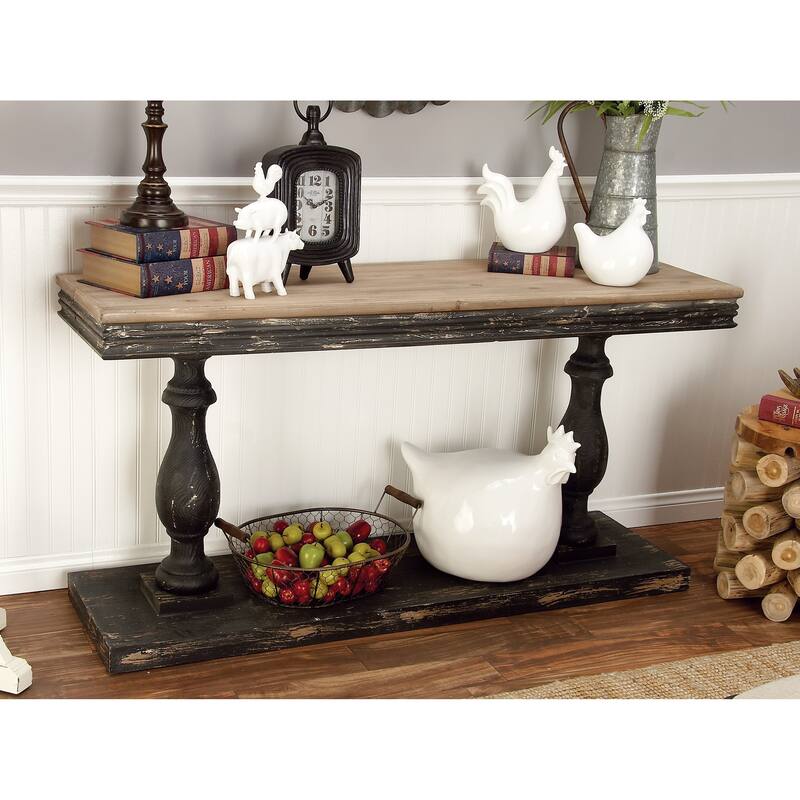 Wood Distressed Console Table with Brown Wood Top - Black - Roche River Decor - 18"Wx59"Lx31"H