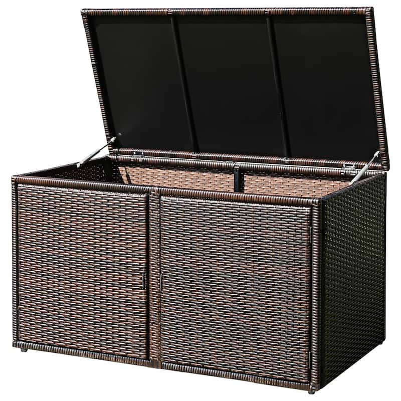 Costway 88 Gallon Garden Patio Rattan Storage Container Box Bin Shelf - See Details