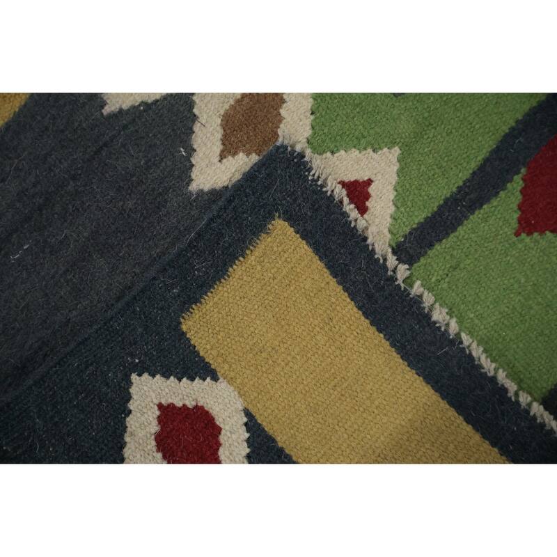 Hand Woven Oriental 100% Wool Carpet Southwestern Modern Multi-Colored Kilim Area Rug - 9' 10'' X 6' 8''