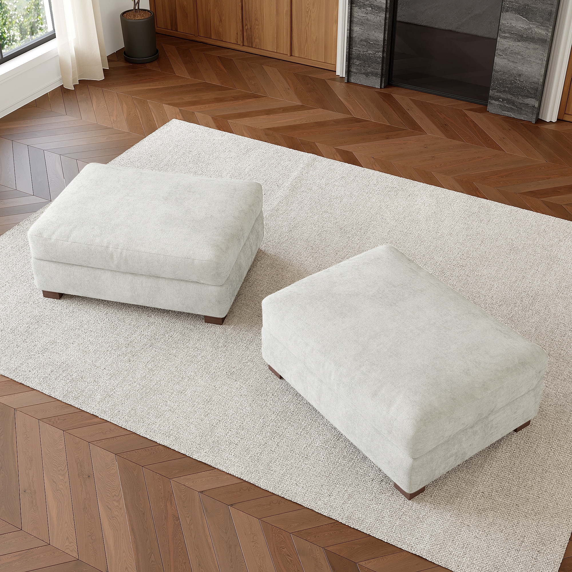 Oversized Chenille Modular Ottoman With Cushioned Top
