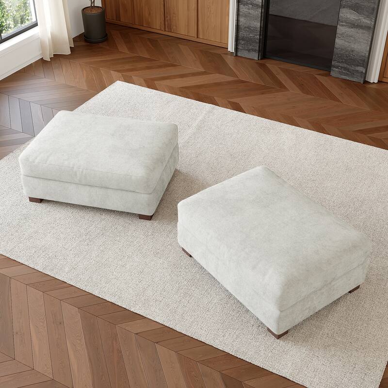 Oversized Chenille Modular Ottoman With Cushioned Top - Off-White - Set of 2