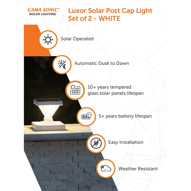 Luxor Outdoor Solar LED Deck Post Cap Light with Hi/Lo Options (2-PK)