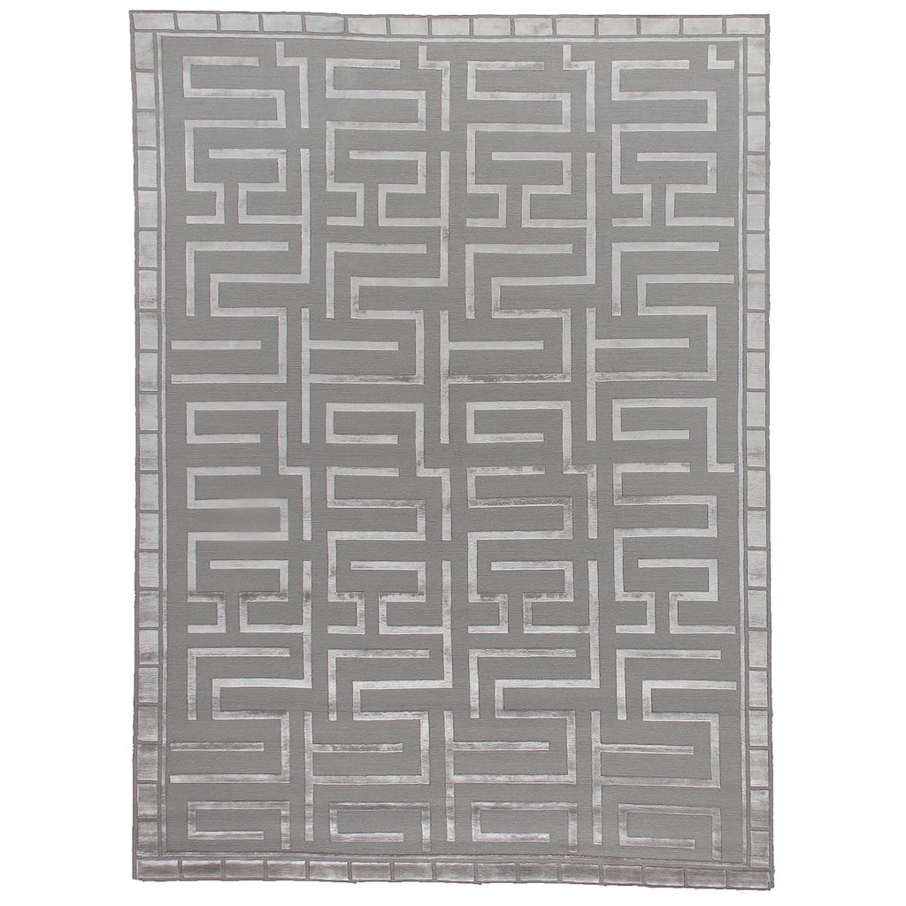 Exquisite Rugs Metro Velvet Silver New Zealand Wool and Silk Rug (10' x 14'). - 10' x 14'