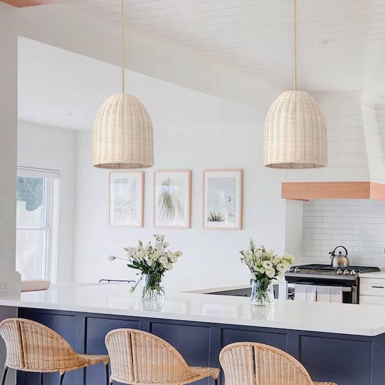 Acroma 1-light Farmhouse Rattan Kitchen Island Pendant